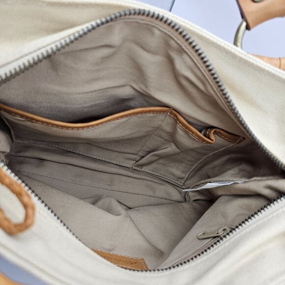 Eddie Bauer Canvas & Leather Small Tote Braided Double Handles Buckle Accent - Picture 13 of 16